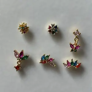 Stainless Steel L Rod Nose Ring with Gold Rhinestones - 20 Gauge Piercing Accessory