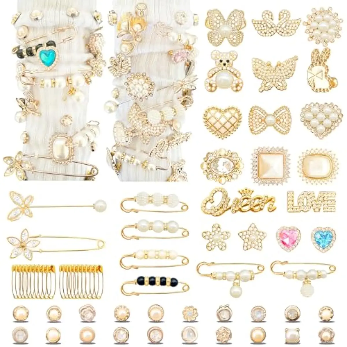68pcs Charms for Socks, Shoe Charms for Sneakers - Junk Socks Brooches and Pins for Women, Contain Butterfly/Bear/Star/Flower/Jewelry Safety Pins Decoration Bling(68pcs)