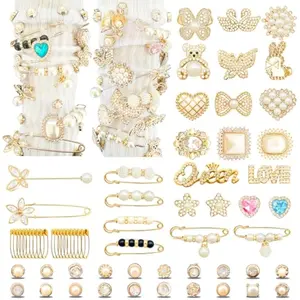68pcs Charms for Socks, Shoe Charms for Sneakers - Junk Socks Brooches and Pins for Women, Contain Butterfly/Bear/Star/Flower/Jewelry Safety Pins Decoration Bling(68pcs)