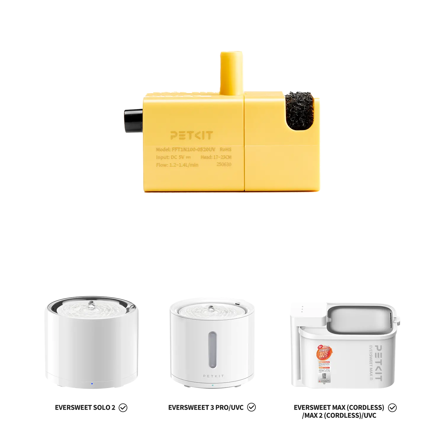 Wireless Water Pump FFT1-2 (UVC) | High-Temperature Resistant Replaced Water Pump | Suitable for EVERSWEET MAX 2 、EVERSWEET Solo 2、 EverSweet 3 Pro (UVC) Cordless Cat Water Fountain