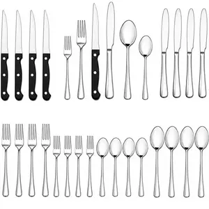 24-Piece  Silverware Set with Steak Knife, Spoon, Fruit Fork, Modern Polish Luxury Flatware Set for 4, Stainless Steel, Tableware Cutlery Set, Utensil Sets for Kitchen, Dinnerware Service Set