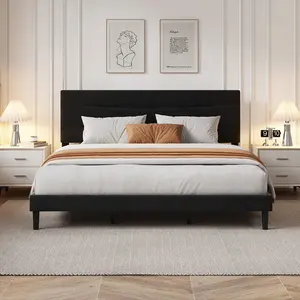 KING SIZE Upholstered Platform Bed Frame with Tufted Headboard, Wood Slat Support, No Box Spring Needed, Heavy Duty & Noise-Free, Modern Easy Assembly Mattress Foundation