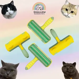 Shallow Rainbow Pets Cat Dog Hair Cleaning Brush Roller Static Pet Hair Remover Single Item Yellow & Green Design Portable Reusable Lint Roller