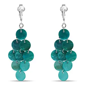 Mother of Pearl Round Layered Clip On Dangling Earrings