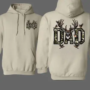 Deer Antler Dad 2 Sided Hoodie/T-shirt/Sweatshirt – Hunting-Themed Camo Dad Shirt, Outdoor Hunter Apparel & Wilderness Gift for Fathers by HuntWear Design