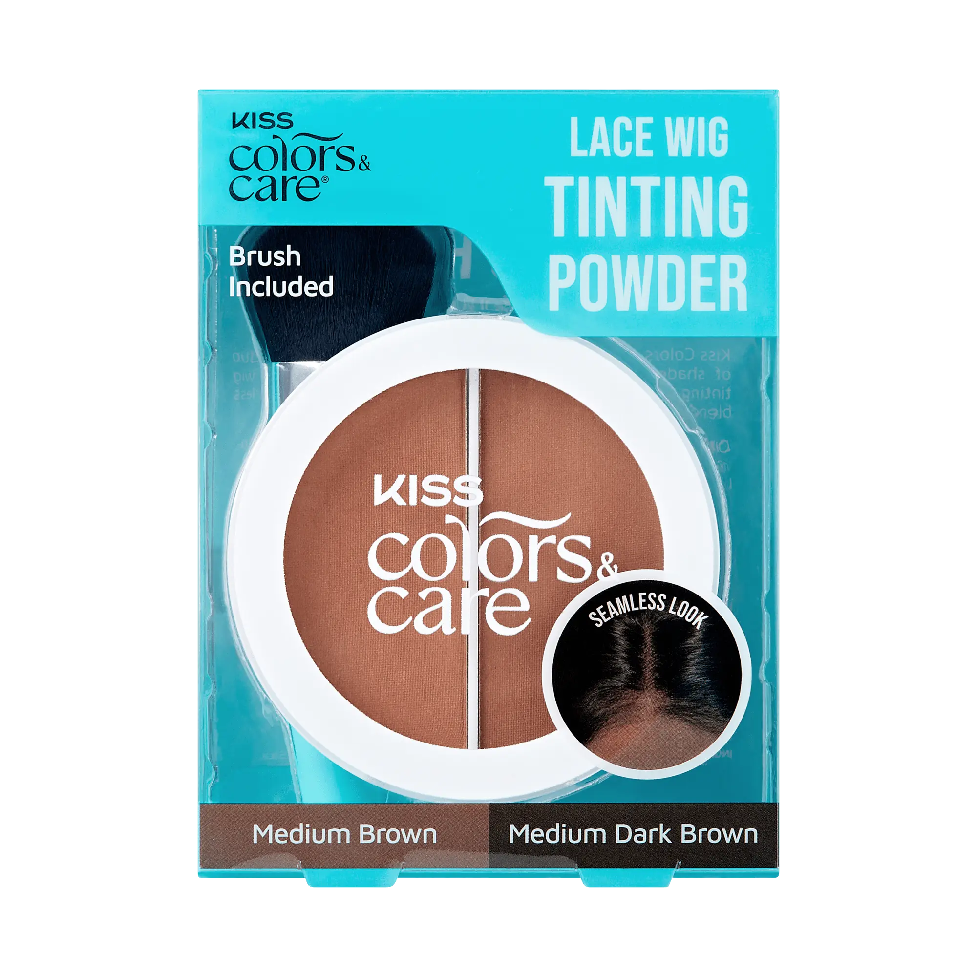 Kiss Colors & Care Lace Wig Tinting Powder | Lace Front Wig Powder, Oil Control, Medium Brown & Medium Dark Brown, Dark Duo, Hair Care