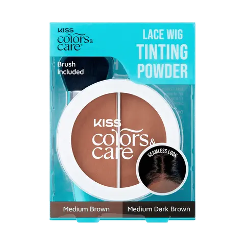 Kiss Colors & Care Lace Wig Tinting Powder | Lace Front Wig Powder, Oil Control, Medium Brown & Medium Dark Brown, Dark Duo, Hair Care
