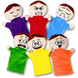 Novelty Hand Puppets for Kids with 6 Emotions, with Moveable Arms, Soft Plush Hand Puppets for Toddlers, Early Education Toys, Social Emotional Learning Activities - Pack of 6