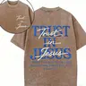 Christian Washed Oversized Tee, "Trust in Jesus" Psalm 37:5 Bible Verse Design, Faith-Based Gift for Men & Women