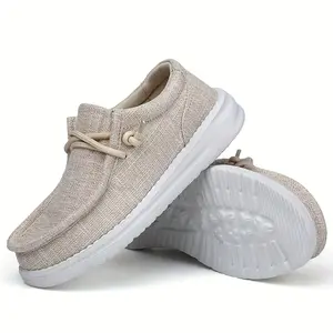 Beige Boys' Loafers Lightweight Fabric Round Toe EVA Sole for School Weddings Church Travel Casual Wear All-Season Comfort Shoes with Bow Detail Classic Loafer Style