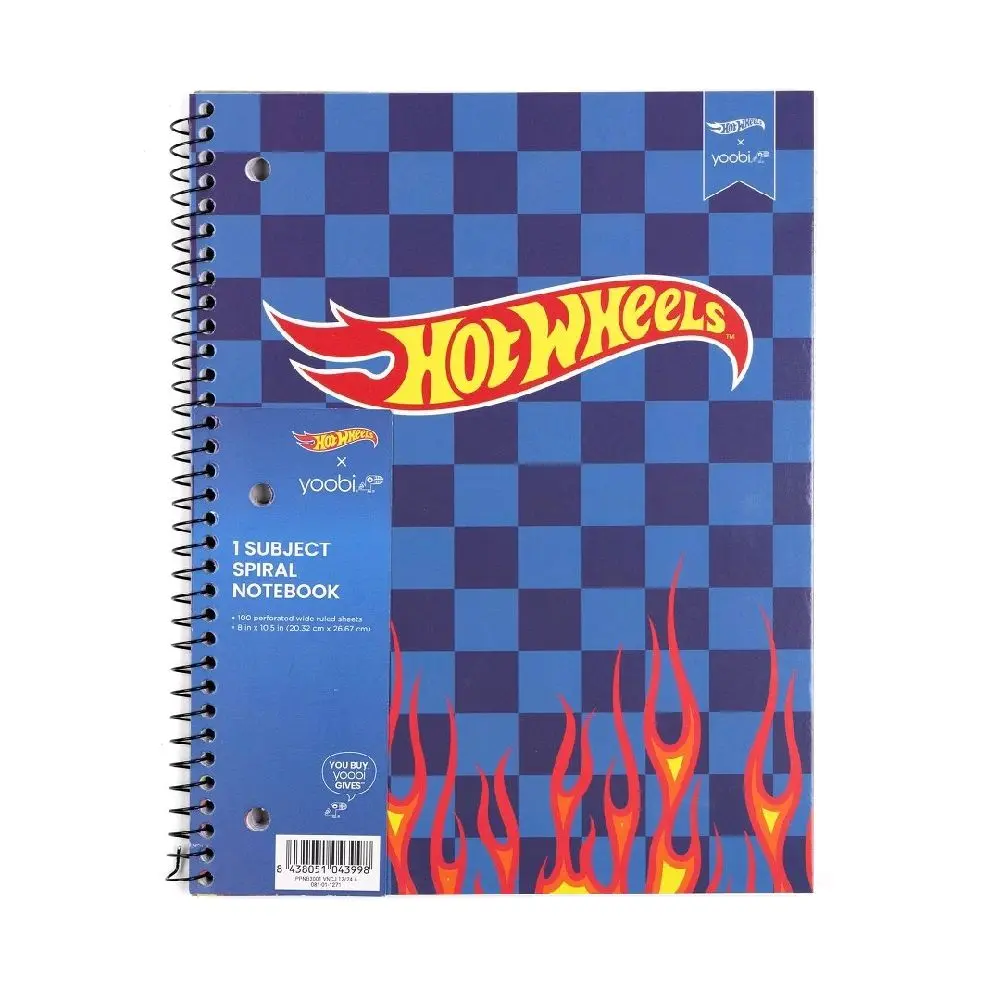 Yoobi 1-Subject Notebook, 8"×10.5 inches Wide Rule Format, Blue Checker Flame Design, Ideal for Students with Focused Writing Space for Drawing