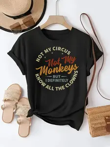 Women'S Not My Circus, Not My Monkeys Graphic T-Shirt - Soft, Light Beige-Friendly, Casual & Sporty Round Neck Short Sleeve Top, Versatile All-Season Tee with Bold Orange Lettering, Ladies T Shirts
