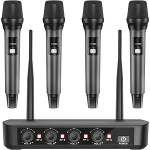 Microphone System with 4-Pack Dynamic Handheld Mics, 262ft Long Range, 40-Hour , Low Latency Studio Sound for Karaoke, Singing, Speech, Church, Stage, Wedding, DJ & Events