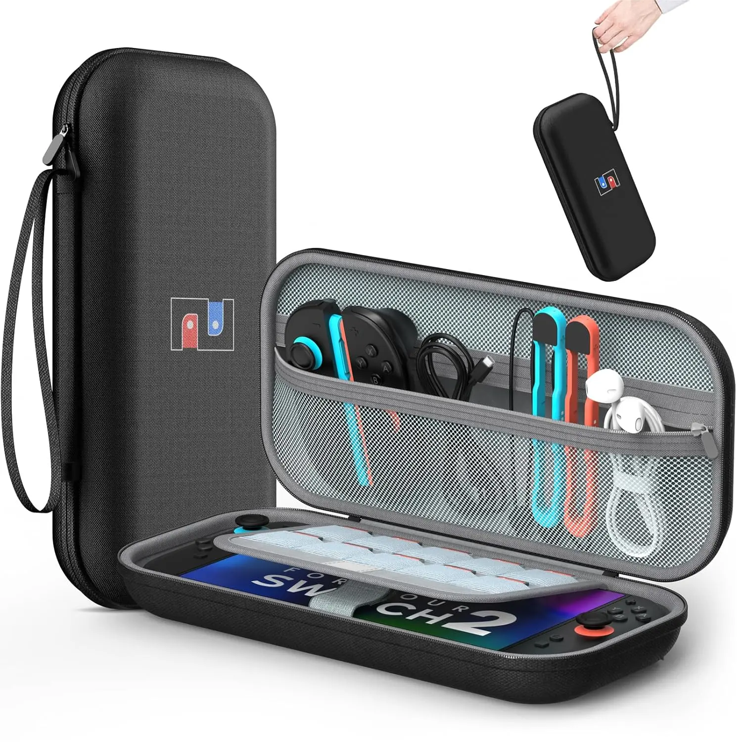 Elecomo Hard Shell Organiser Carrying Case for 2025 Nintendo Switch 2, Portable Gaming Bag with Pouch, Holds 10 Games, Ample Space for Gaming Accessories, Protects During Travel, Black