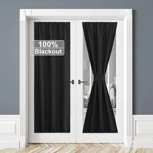 Blackout Door Curtain Lightweight Portable and Easy to Install, Fully Room Darkening  for  Door Kitchen Sidelight Window, W 25 x L 72, Black, 1 Panel