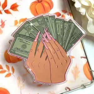 Pink Nails with Money Phone Grip: Rich Vibe Melanin Girls MagSafe Pop Socket