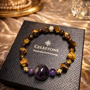 Celestone Tiger Eye with Amethyst Natural Stone Handcrafted Bracelet for Women