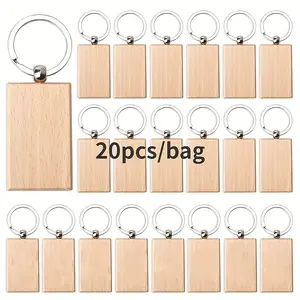 20pcs Blank Wooden Keychains - Rectangular & Square Designs, DIY Jewelry & Craft Tags, I for Personalized Gifts, Craft Accessories | Blank Wooden Tags | Smooth Finish, Wooden Keychain