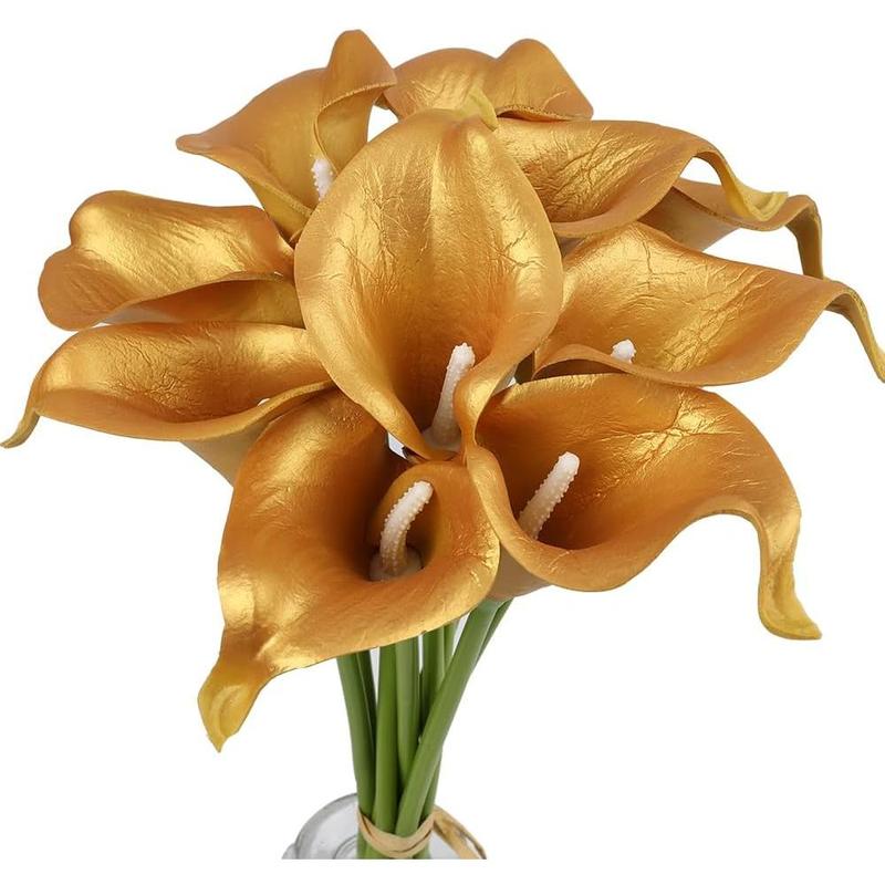 Mini Artificial Calla Lily 10 Stem Bridal Bouquets Artificial Latex Real Touch Flowers for Home Party Decor (Teal Blue White)