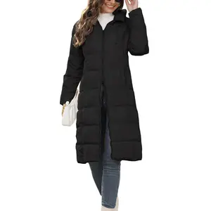 Women’s Long Puffer Jacket Winter Warm Quilted Coat Long Sleeve Zip-Up Outwear with Hood
