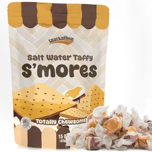 Snackathon Salt Water Taffy Single Flavor, S'mores, Bulk Individually Wrapped Gourmet Candy, Soft & Chewy Sweet Treats, 15 oz Resealable Bag