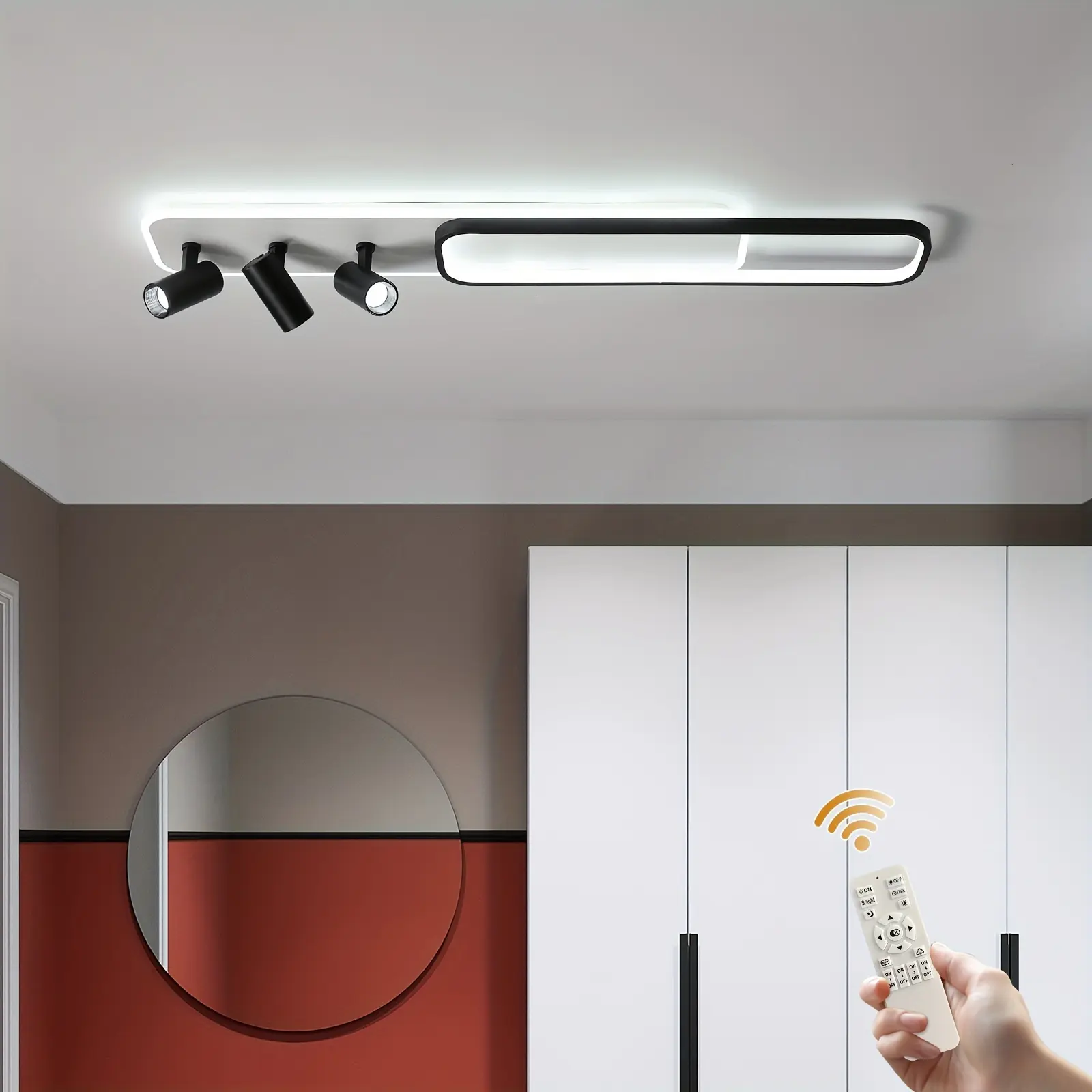 Modern Acrylic Geometric LED Ceiling Light - Remote Control Dimmable, Memory Function, High-Quality LED Chips - for Living Room, Dining Room - Black and White, Ideal for Modern Space Design & Home Environment Improvement, Any Modern Space Design