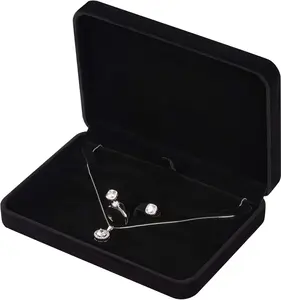 LETURE Large Velvet Jewelry Set Box, Big Ring Earring Pendant Gift Box, Pearl/Chunky Necklace Jewelry Storage Case (Black)