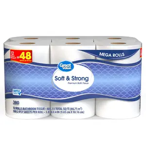 12 Mega Rolls 48 regular rolls Soft & Strong Premium Toilet Paper