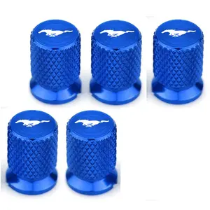 Ford Mustang 5pcs Aluminum Alloy Tire Valve Caps, Metallic Texture, Anti-Theft & Dust-Proof, Enhances Wheel Aesthetics, Automotive Accessories