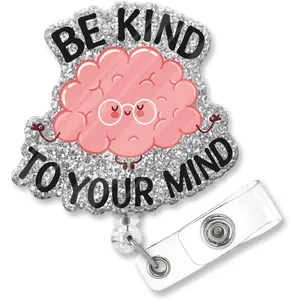 Be Kind to Your Mind Funny Glitter Badge Scroll Retractable, Cute Badge Holder for Psychological Counselors, Christmas Birthday Graduation Gifts for Doctors  Psychotherapists Teachers