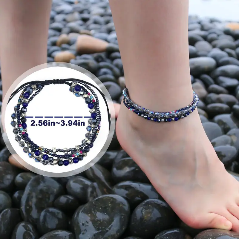 Women's 2-Piece Adjustable Boho Style Beaded Jewelry Set - Handmade Bracelet & Anklet, Stackable, Ideal for Daily Casual Outfits & Thoughtful Gifts, Adjustable Size