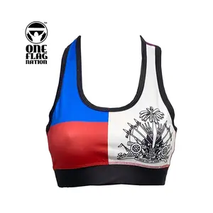 Haitian Flag Red & Blue Sport Bra for Women's Everyday Wear