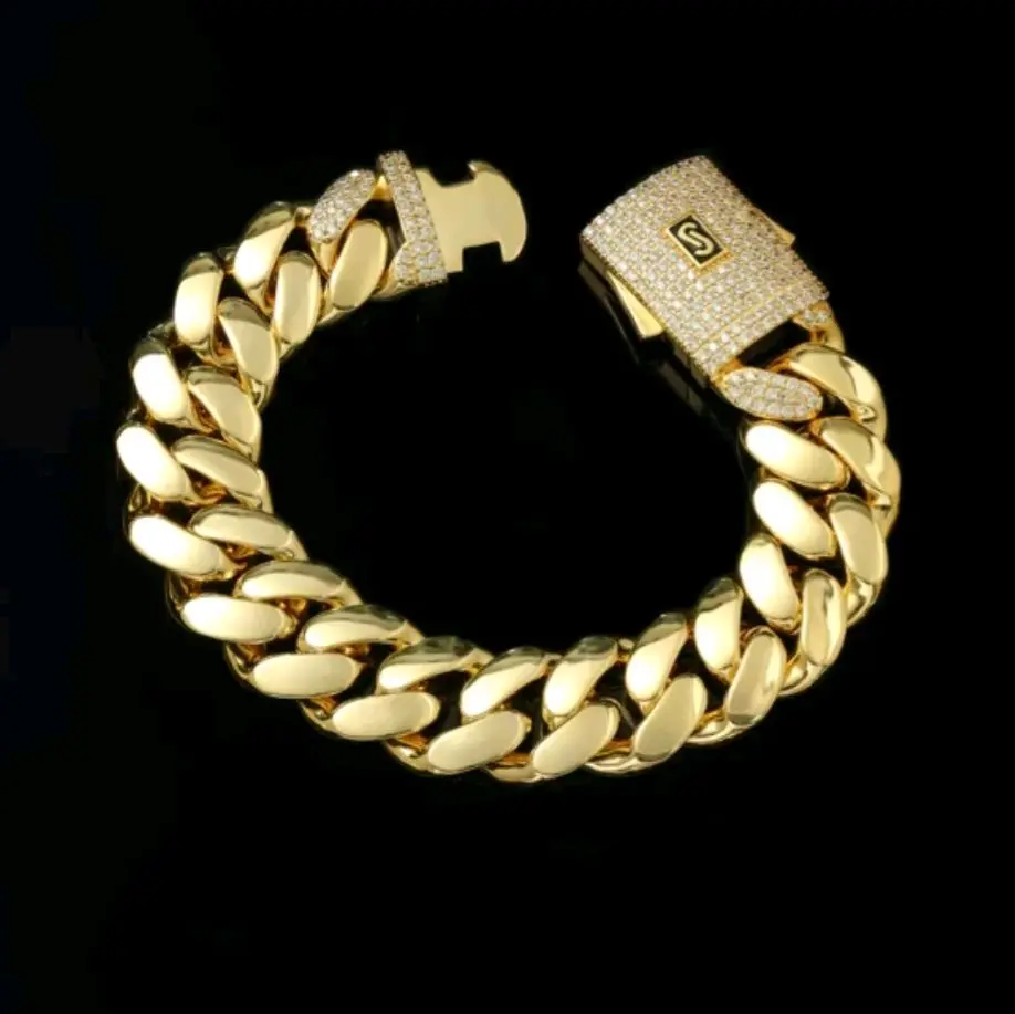 14mm Cuban Bracelet Stainless Steel 14K Gold Plated  for Men and Women      (NOTE: AVOID LOTION AND WATER FOR CARE )