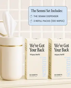 The Semmi Set - BPA-Free Reusable Wipe Dispenser with 100 Plant-Based Flushable, Hypoallergenic Wipes