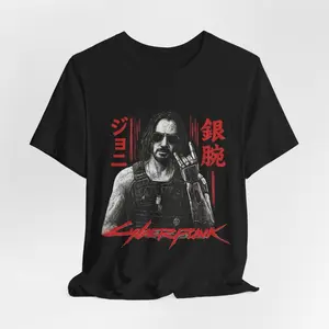 Johnny Silverhand Cyberpunk Shirt – Keanu Reeves Grunge Tee, Japanese Aesthetic Gamer Shirt, Samurai Rock Band T-Shirt, Techwear Streetwear Graphic