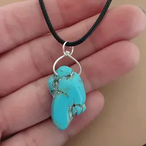 Turquoise Natural Tumbled Crystal 18 Inch Adjustable Necklace with Black Cord
