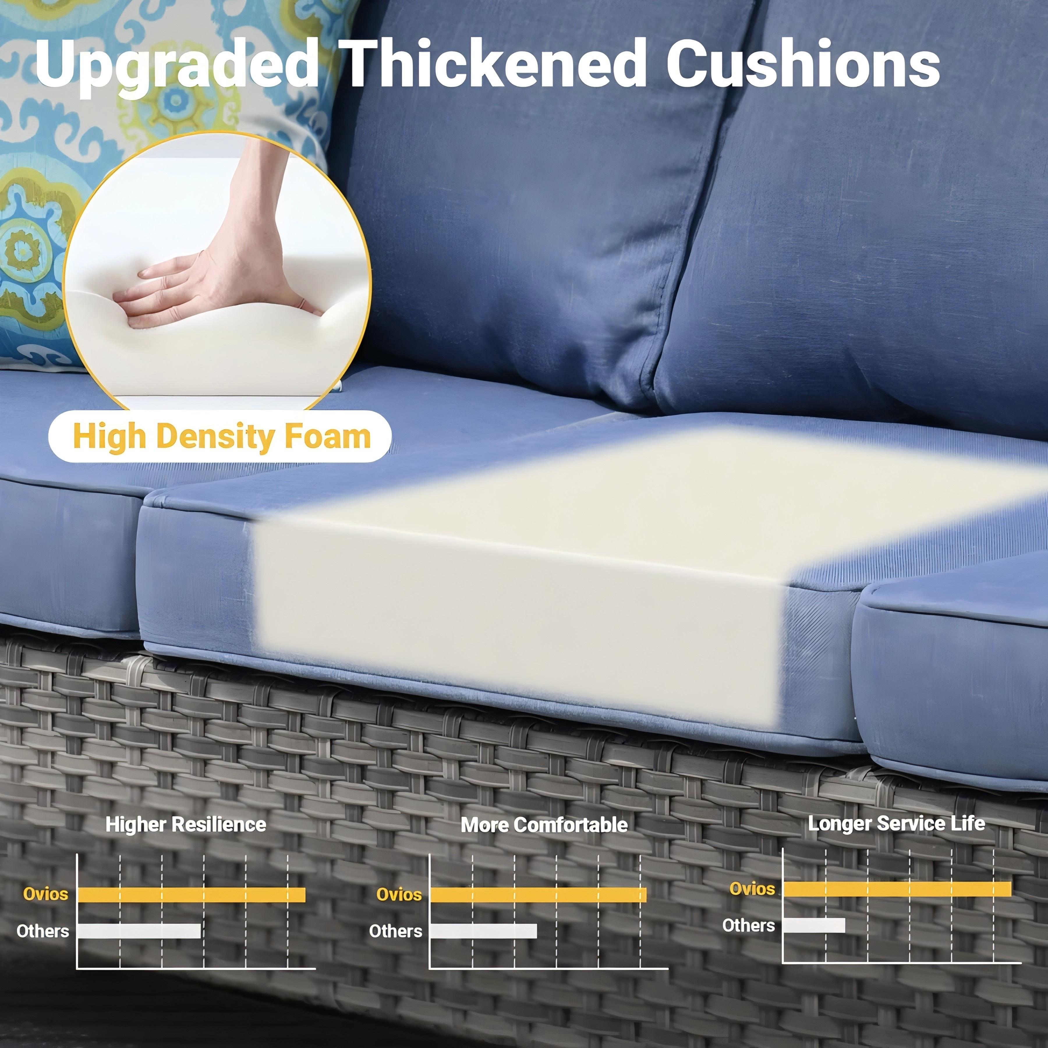 Ovios Patio Furniture Set 7-Piece Outdoor Wicker Rattan Sectional Sofa with Cushions, 42'' Propane Fire Pit Table & Rocking Swivel Chairs, All-Weather Conversation Set for Backyard Garden Deck Patio Ovios Patio Furniture Set 7-Piece Outdoor Wicker Rattan Sectional Sofa with Cushions, 42'' Propane Fire Pit Table & Rocking Swivel Chairs, All-Weather Conversation Set for Backyard Garden Deck Patio