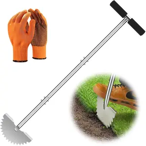 Manual Edger Lawn Tool: Half Moon Edger with Saw-Tooth Upgrade – 38'' Stainless Steel Edging Tool for Garden, Yard & Sidewalks – Ergonomic T-Grip for Clean Edging on Flower Beds