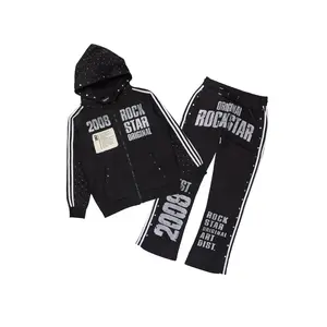 Gusti Black Rhinestone Stacked Flare Hoodie Track Set