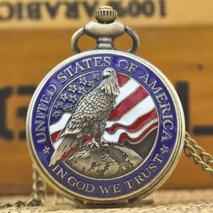 Chain Independence Day Commemorative Pocket Watch Retro Creative Three-dimensional Bald Eagle Relief Statue Of Liberty Sheriff Quartz Universal Men And Women Gifts For Friends
