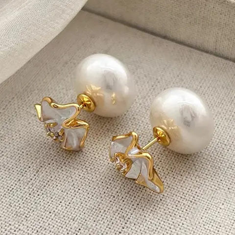 Vintage Elegant Floral Pearl Embellished Stud Earrings for Women, High Quality Earrings, Luxurious Design, Fashion Earring, Earrings Jewelry, Daily Commute, Holiday Parties, All Seasons Wear