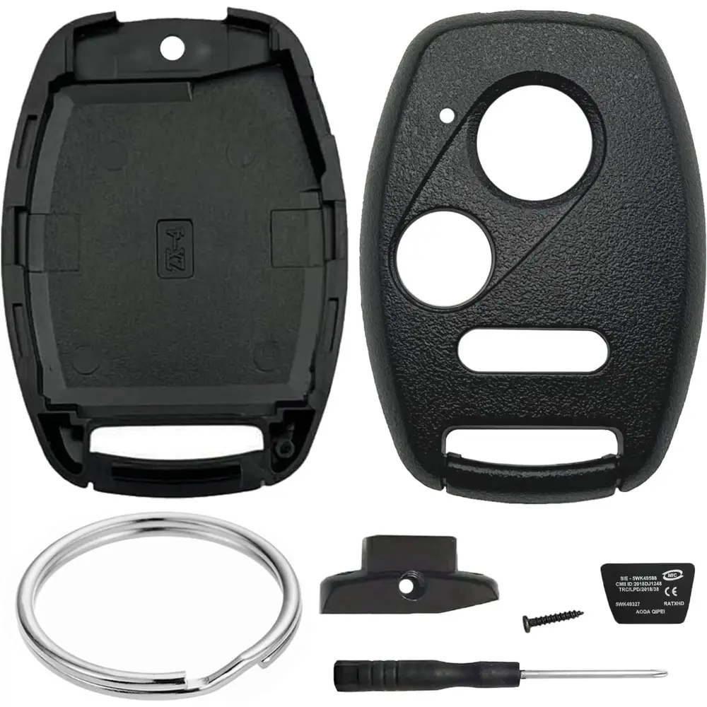 3 Button Key Fob Shell For Honda Civic LX,Accord,Crosstour,Coupe,CR-V,CR-Z,Pilot,Fit,Insight,Ridgeline,Odyssey 2005-2017 Keyless Entry Car Remote Key Fob Case Cover Replacement-NO Cutting Require