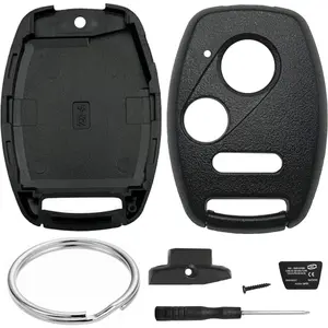 3 Button Key Fob Shell For Honda Civic LX,Accord,Crosstour,Coupe,CR-V,CR-Z,Pilot,Fit,Insight,Ridgeline,Odyssey 2005-2017 Keyless Entry Car Remote Key Fob Case Cover Replacement-NO Cutting Require