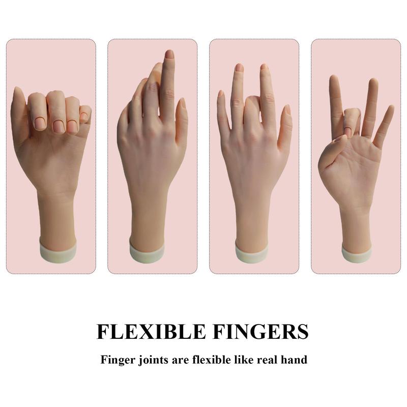 Practice Hand Kit for Nail Art, Acrylic Nails Training Tools for Tattooed Nail Jewelry and Manicure Practice, 48 pes nail jelly gel, 40 Acrylic Nails, Clipper, File, 15 Brushes and 120 Tips