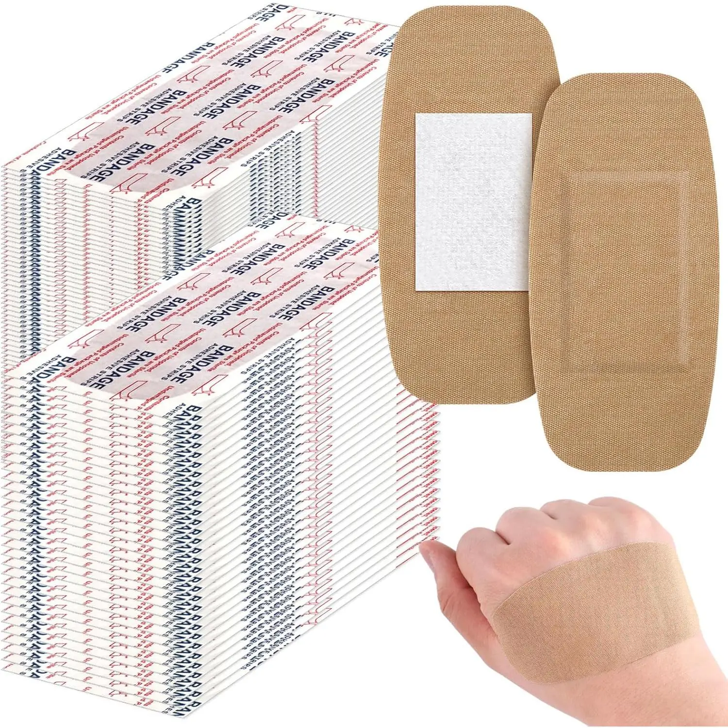 200 Pcs Large Bandages Bulk Big Flexible Adhesive Wound Care Fabric Bandages for Care and Protect Wounds, 2 x 4 Inch