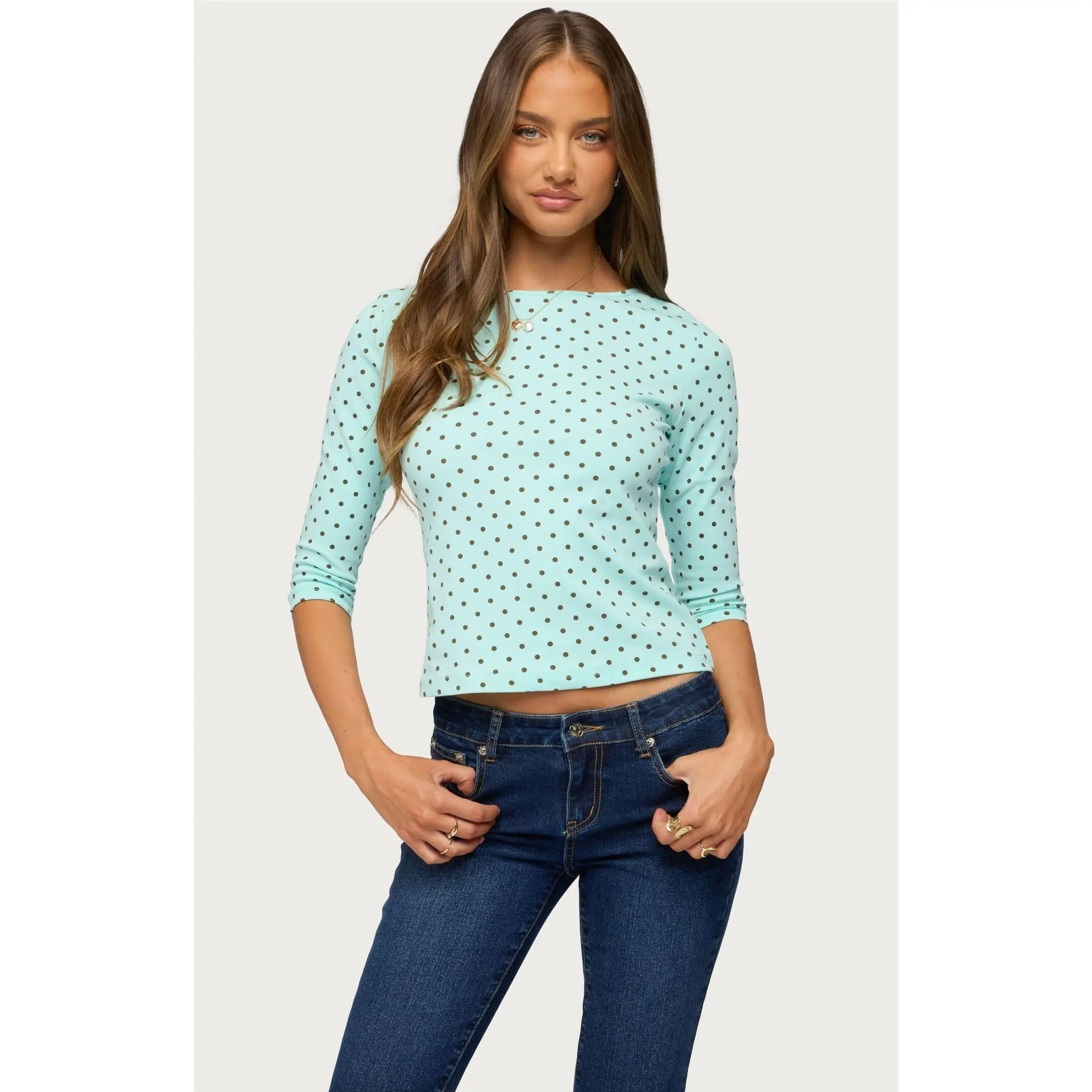 Edikted Women's Lela Polka Dot Quarter Sleeve Top