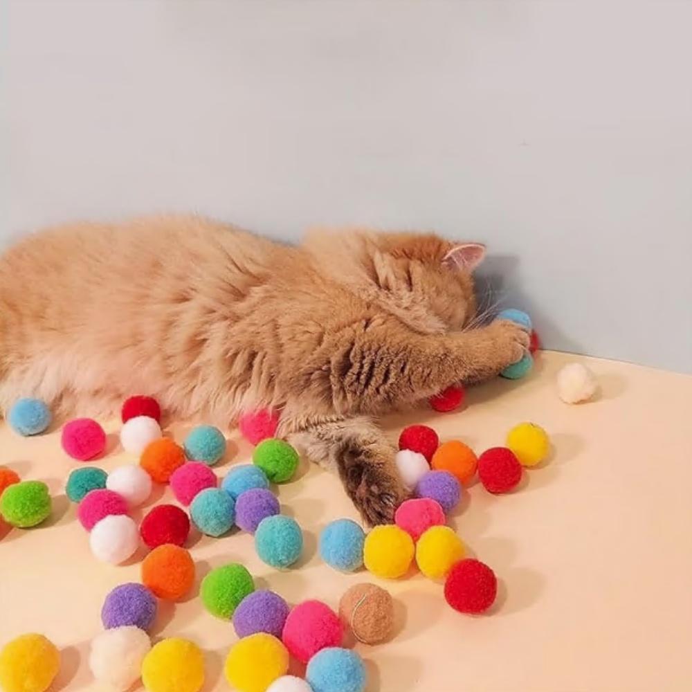 60pcs Colorful Cat Plush Ball Toy Set with Interactive Launcher - Durable Indoor Cat Chase & Licking Balls, Safe & Stimulating Play Kit for All Breeds, Ideal Christmas Gift for Cat Enthusiasts,