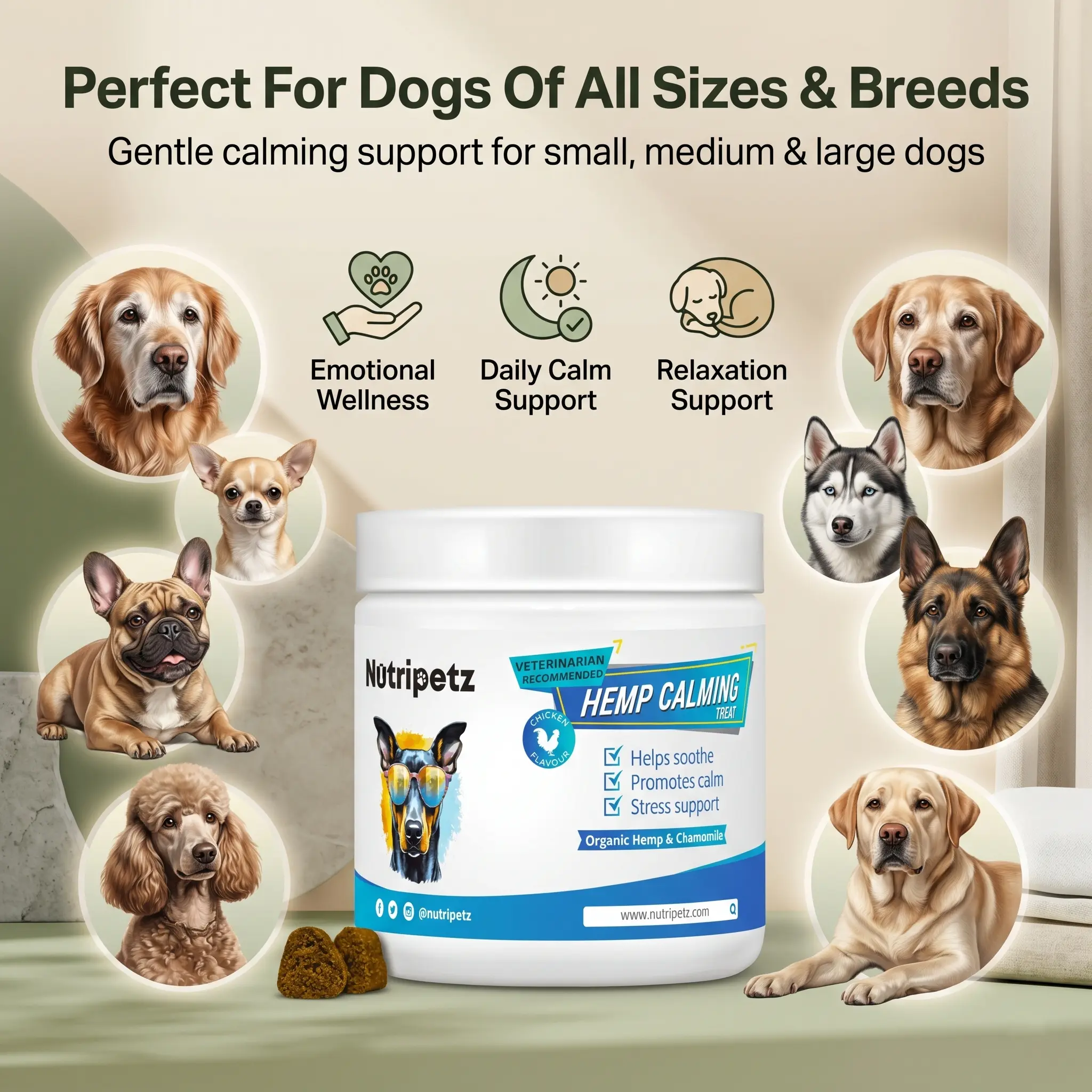 Hemp Calming Soft Chew Treats for Dogs (120 Count) - Hemp-Infused Anxiety Relief with Chamomile, Valerian Root, Ginger, Vitamin B1, Passionflower - Supports Calm Behavior, Reduces Separation Anxiety (Bag Pack Included)