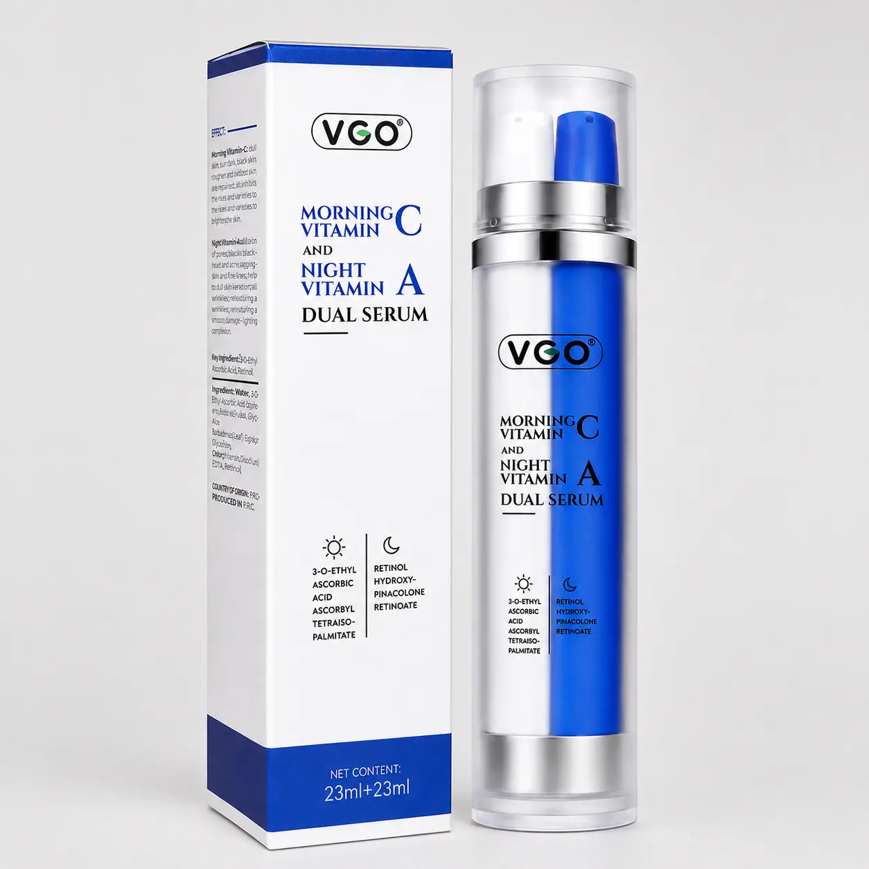 VGO Dual Facial Serum, AM Vitamin C + PM Vitamin A | Brightening Hydrating 2-in-1 Skincare | Radiance & Fine-Line Care for Adults |Skin Repair | and Diminishing Lines | Biotech Moisturizer | Biotech Moisturizers & Mists | Bright Skin Moisturizers & Mists