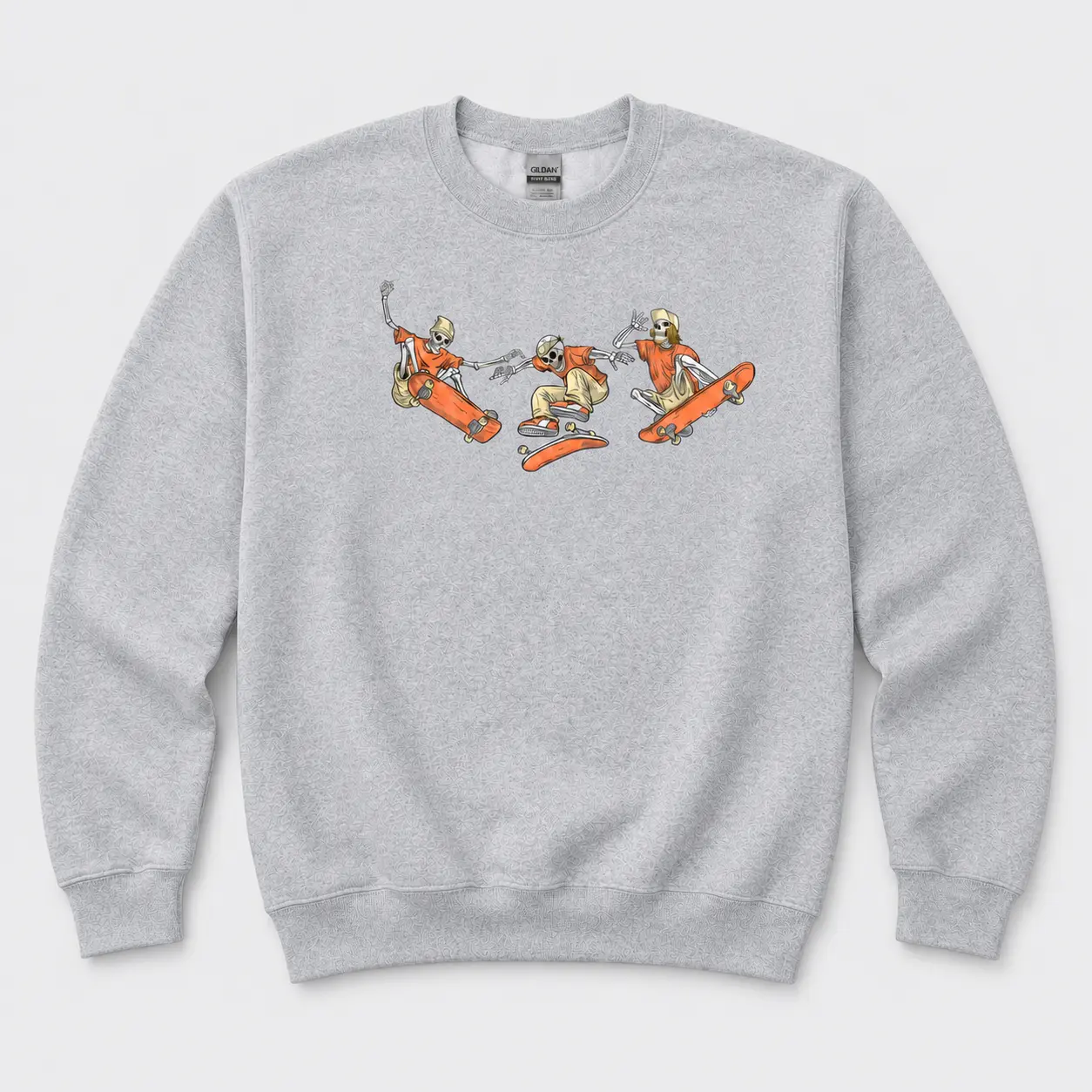 Skateboarding Skeleton Sweatshirt, Halloween Skater Crewneck, Funny Spooky Graphic, Fall Streetwear Outfit